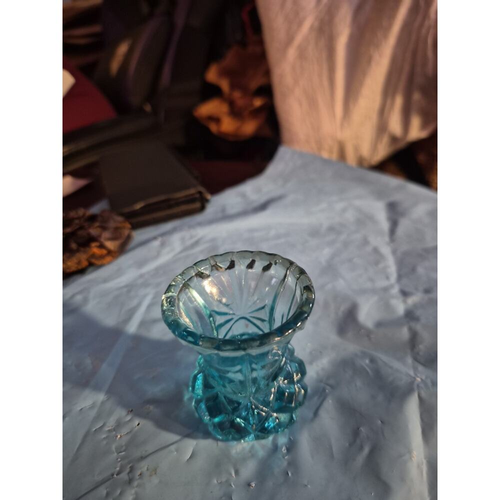 Vintage Aqua Blue Glass Pineapple Patterend Toothpick Holder With Diamond Shape